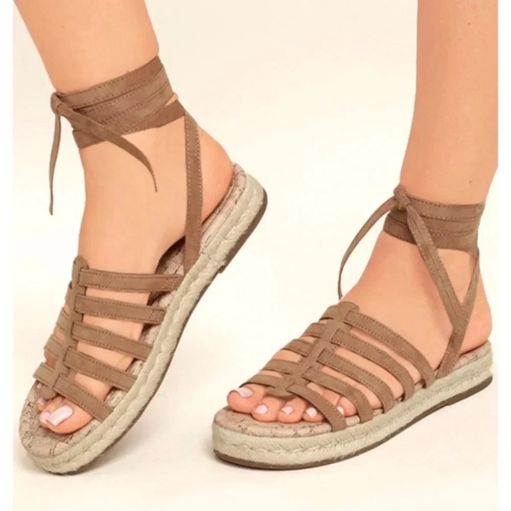 Circus by Sam Edelman Womens 6.5 Ariel Lace-Up Espadrilles Beige Sandals